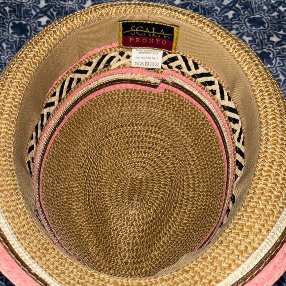 Tan and Pink Straw Women's Fedora Hat - Picture 3 of 4